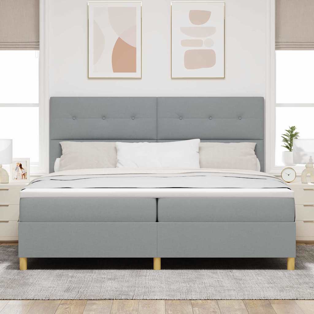 Boxspringbett mit Kopfteil Hellgrau 200 x 200 cm Stoff