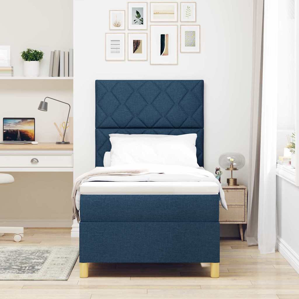 Boxspringbett mit Kopfteil Blau 90 x 190 cm Stoff