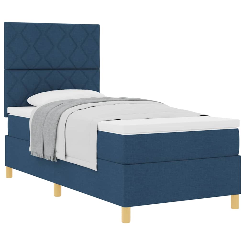 Boxspringbett mit Kopfteil Blau 90 x 190 cm Stoff