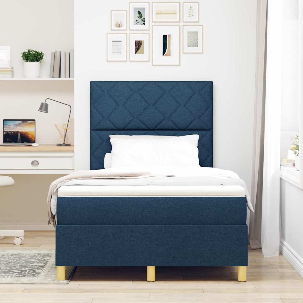 Boxspringbett mit Kopfteil Blau 120 x 200 cm Stoff