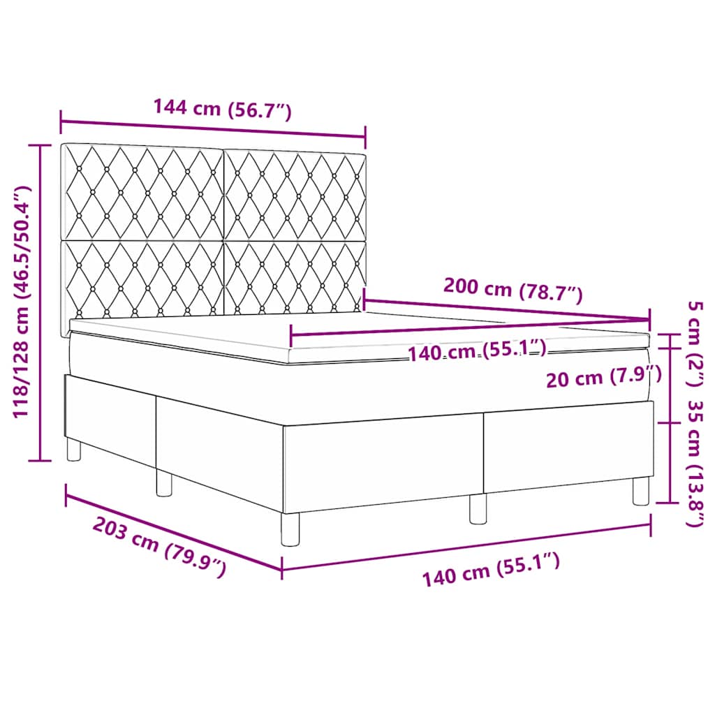 Boxspringbett mit Matratze Schwarz 140 x 200 cm Samt