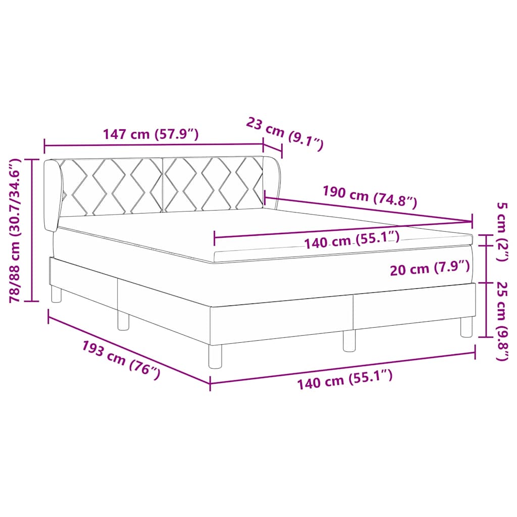 Boxspringbett mit Kopfteil Hellgrau 140 x 190 cm Stoff