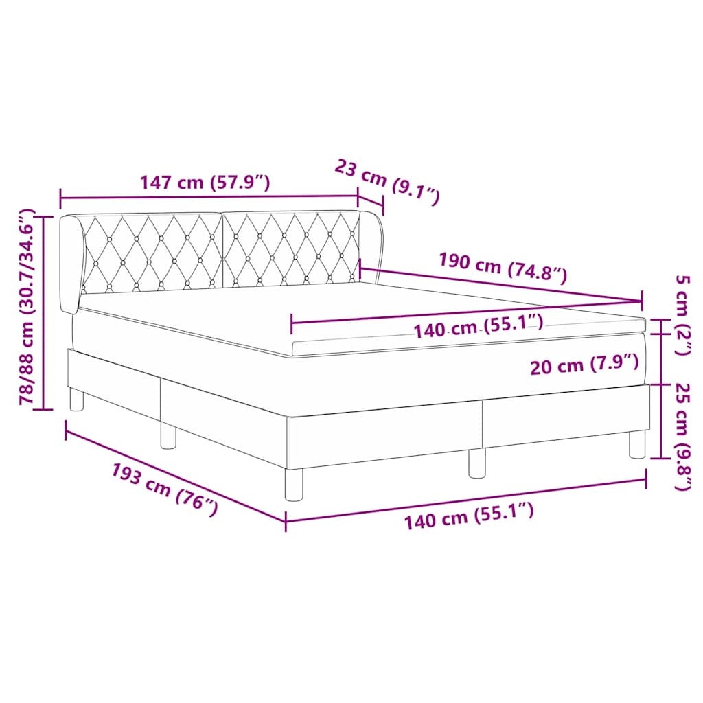 Boxspringbett mit Kopfteil Dunkelgrau 140 x 190 cm Samt
