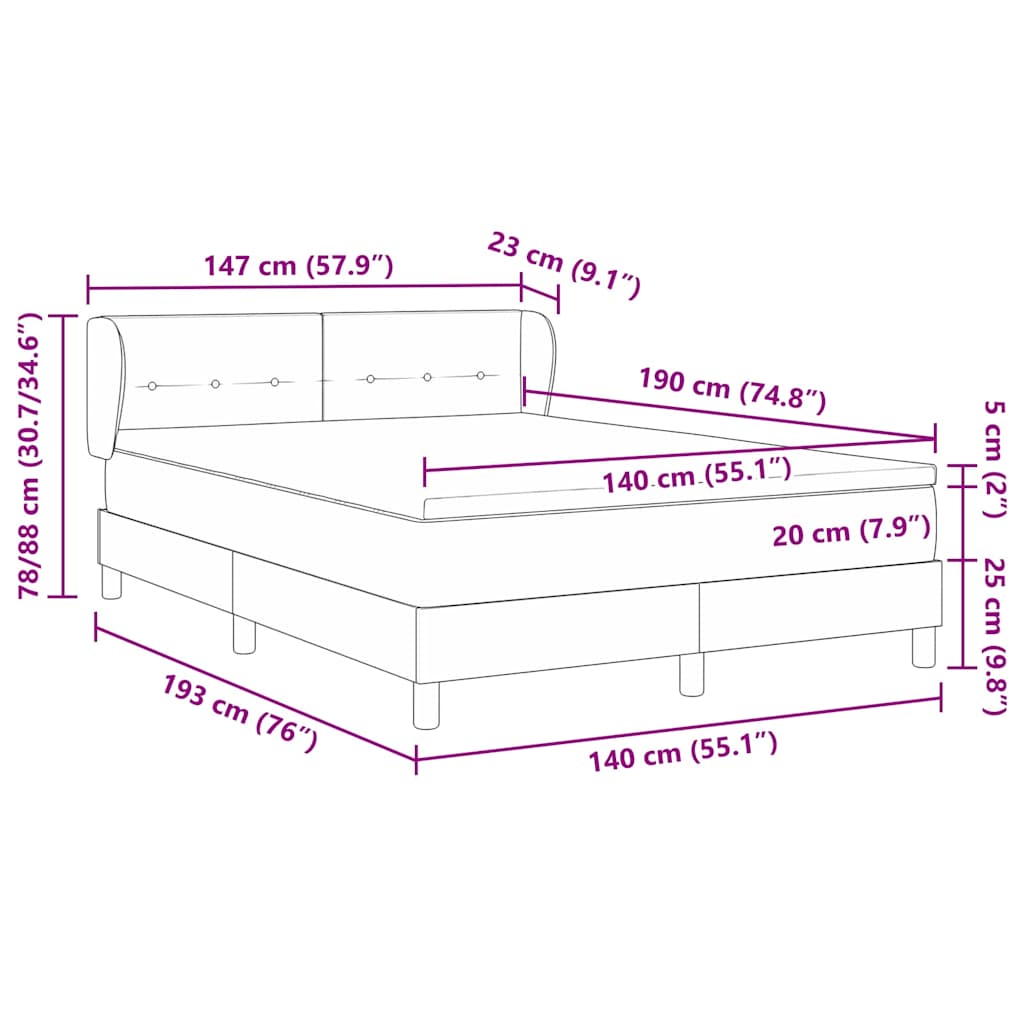 Boxspringbett mit Kopfteil Dunkelblau 140 x 190 cm Samt