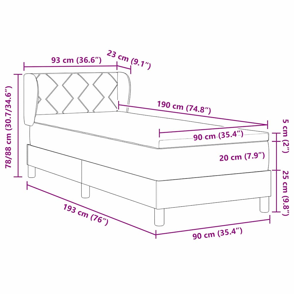 Boxspringbett mit Kopfteil Schwarz 90 x 190 cm Samt