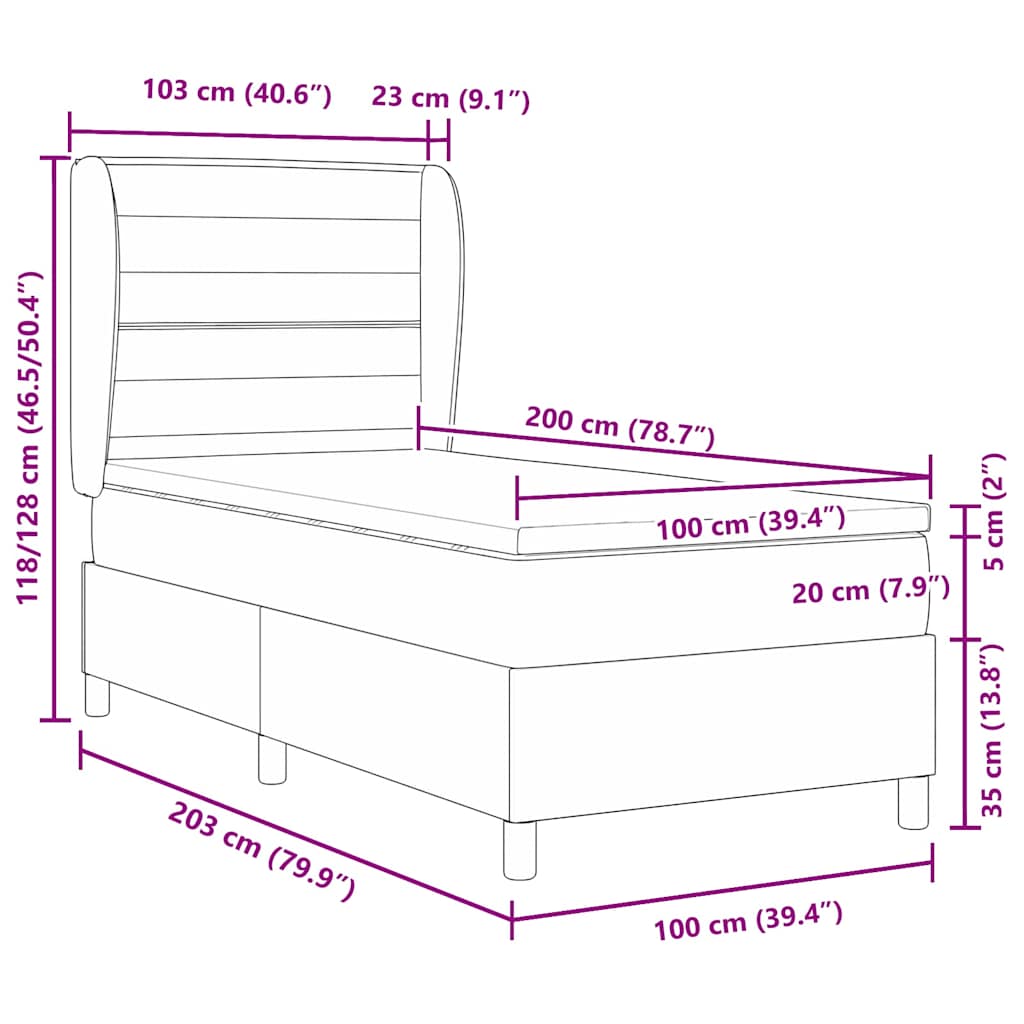 Boxspringbett mit Matratze Dunkelgrau 100 x 200 cm Stoff