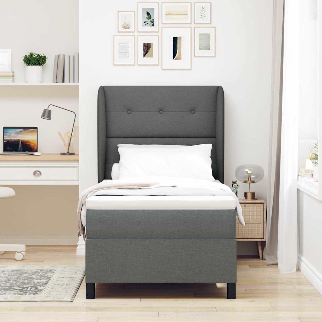 Boxspringbett mit Matratze Dunkelgrau 100 x 200 cm Stoff