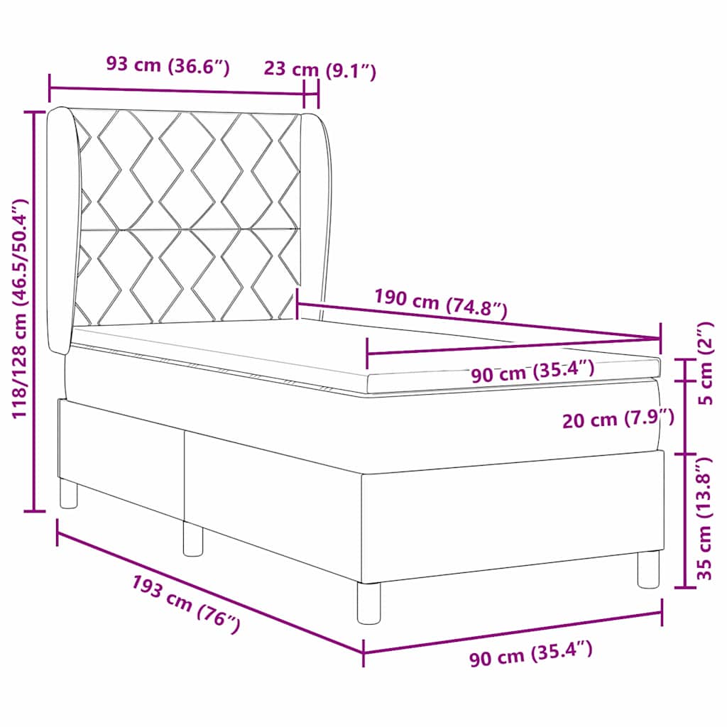 Boxspringbett mit Matratze Schwarz 90 x 190 cm Stoff