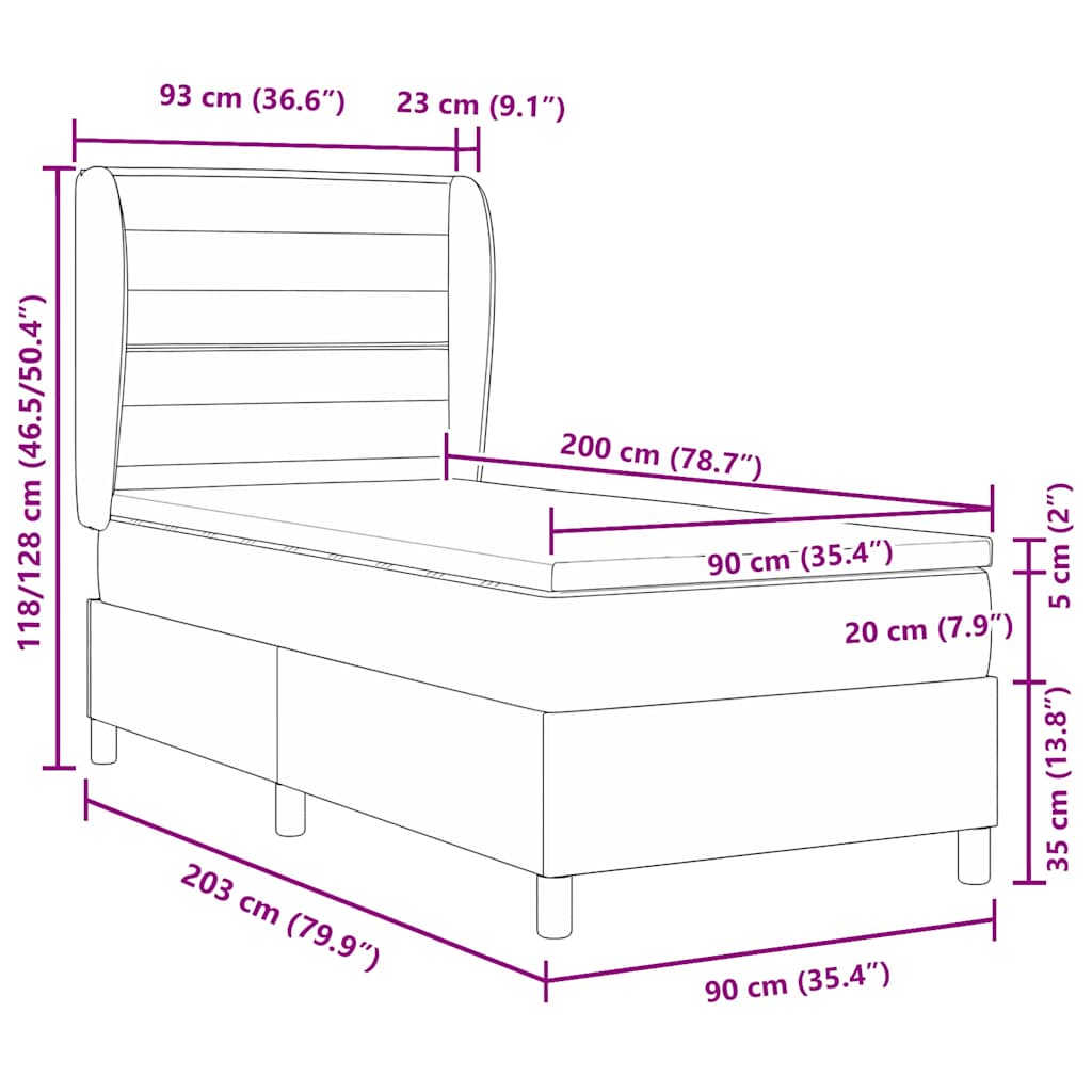 Boxspringbett mit Matratze Schwarz 200 x 90 cm Stoff