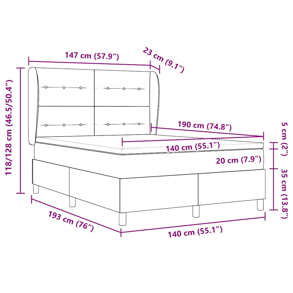 Boxspringbett mit Kopfteil Dunkelgrau 190 x 140 cm Stoff