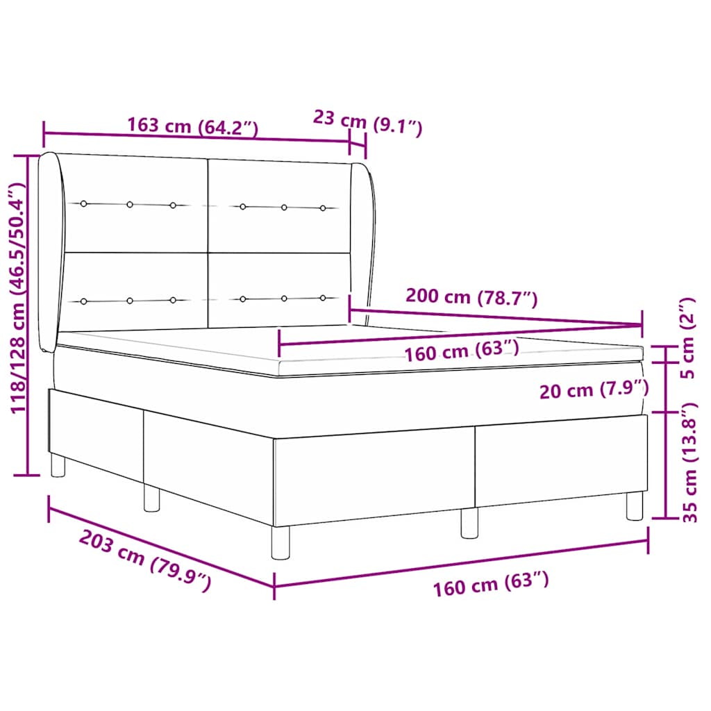 Boxspringbett mit Kopfteil Dunkelgrau 200 x 160 cm Stoff