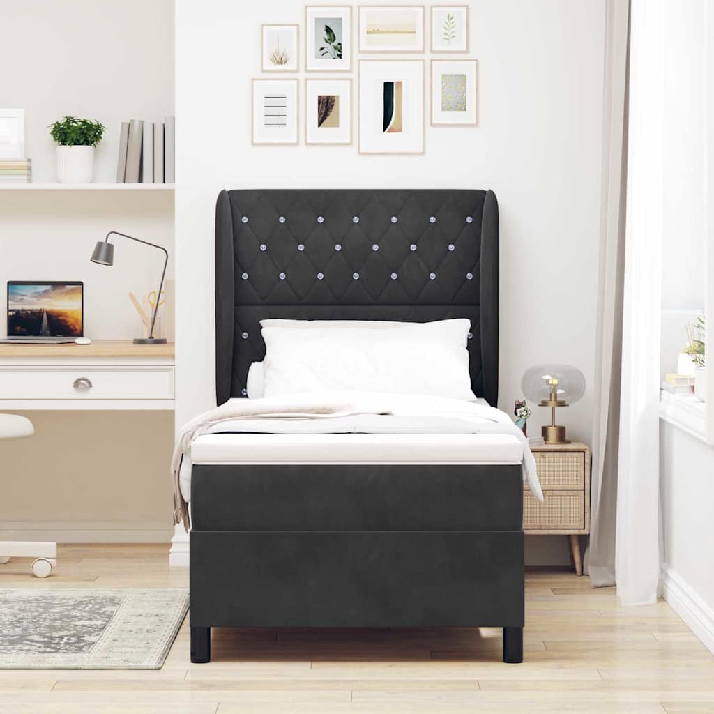 Boxspringbett mit Matratze Schwarz 90 x 190 cm Samt