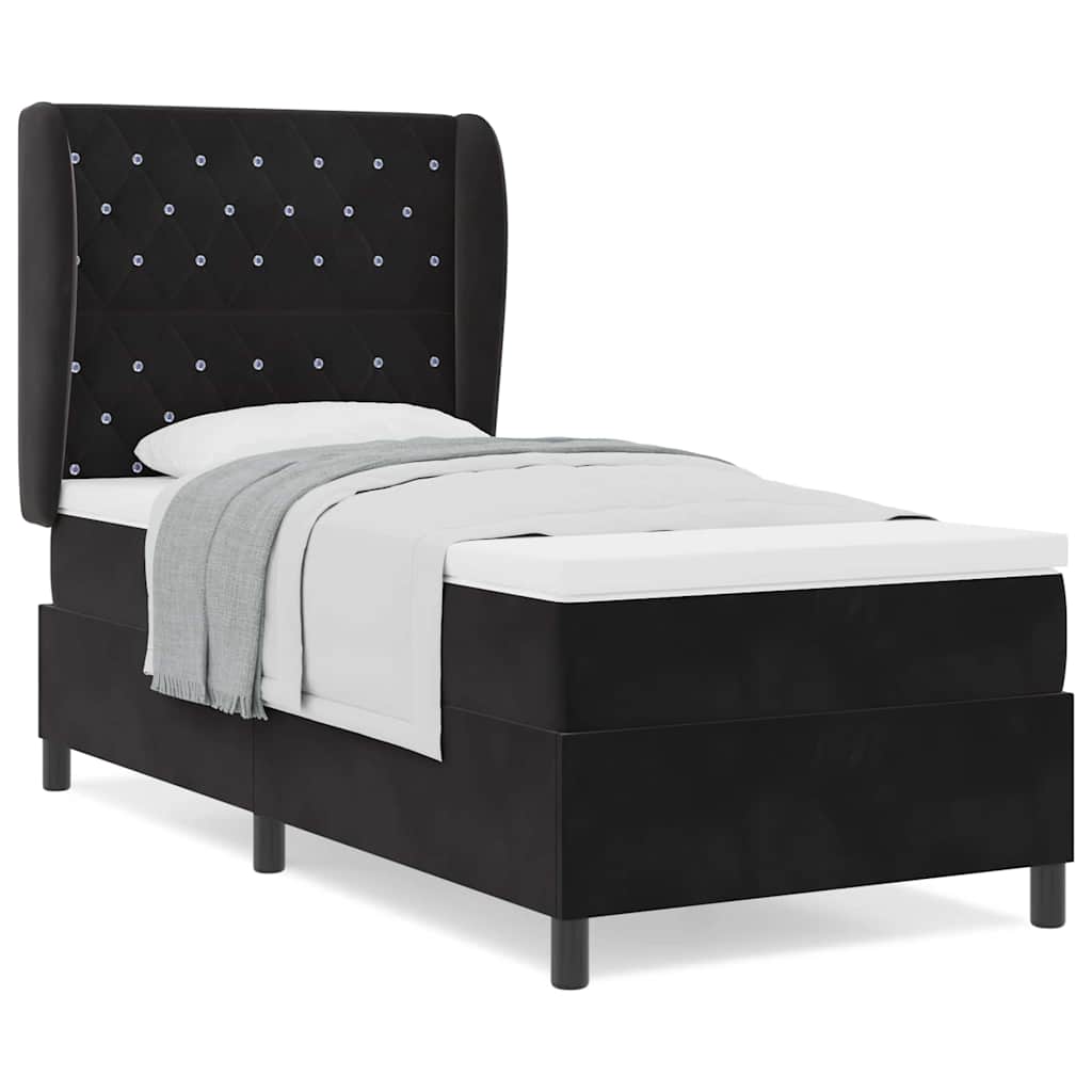 Boxspringbett mit Matratze Schwarz 90 x 190 cm Samt