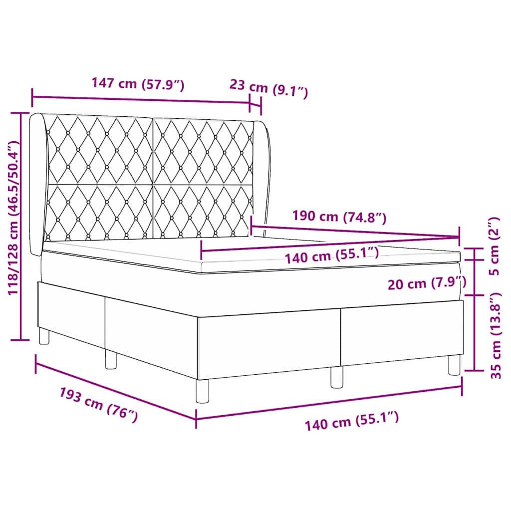 Boxspringbett mit Kopfteil Hellgrau 190 x 140 cm Samt