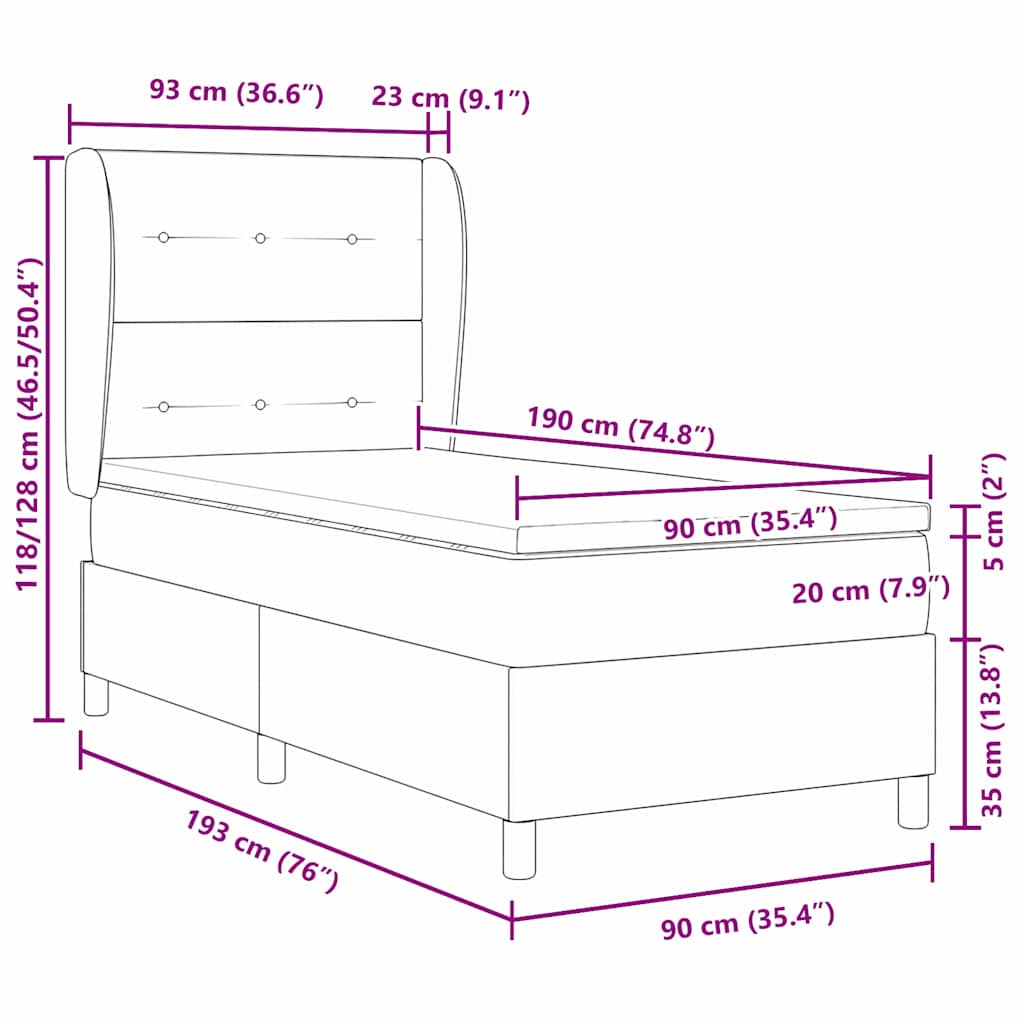 Boxspringbett mit Kopfteil Hellgrau 190 x 90 cm Samt