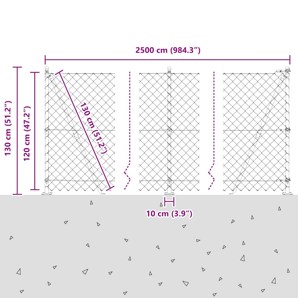 Maschendrahtzaun mit Betonsockel 25 x 1,2 m Grün Netz