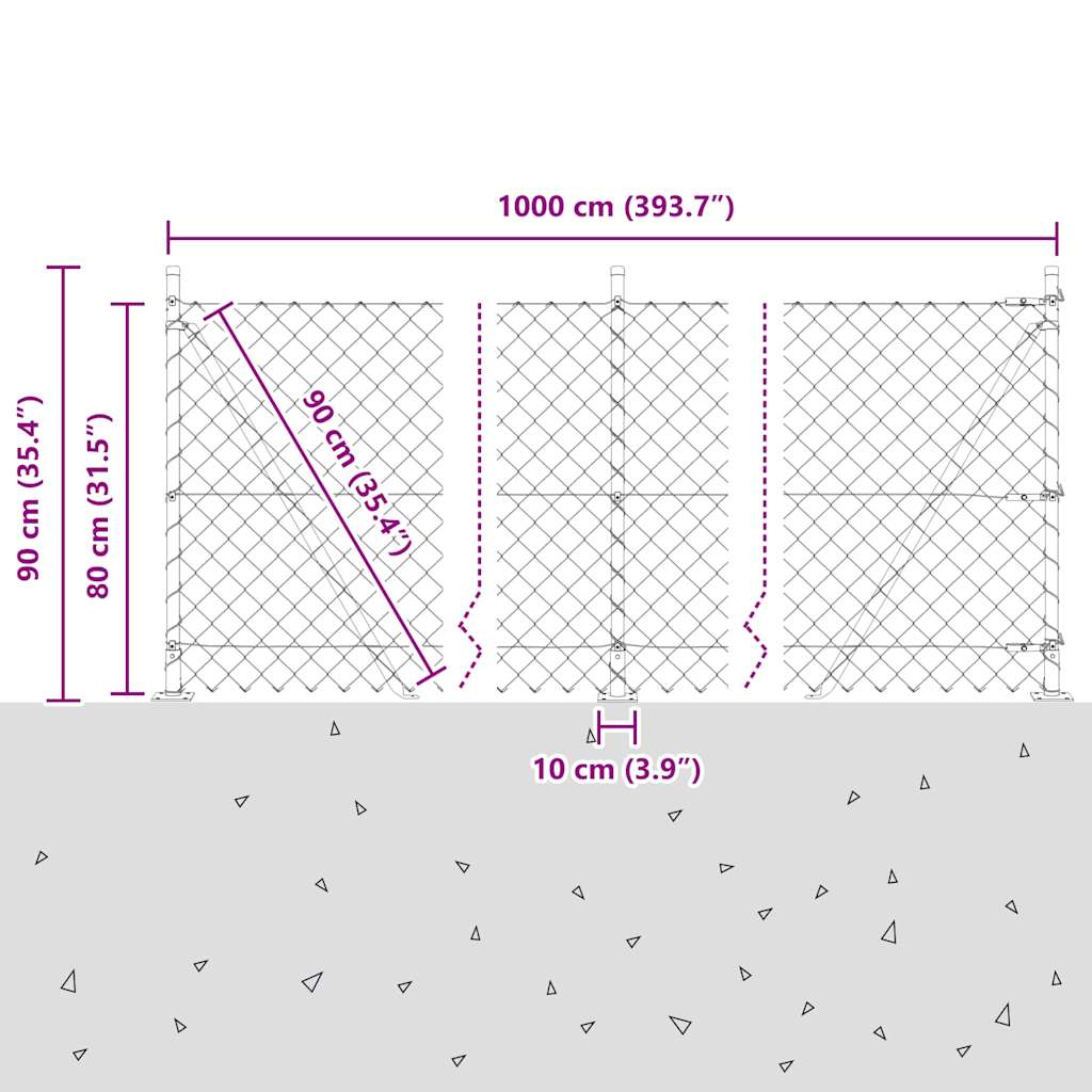 Geschweißter Drahtzaun mit Betonfundament 10 x 0,8 m (B x H)