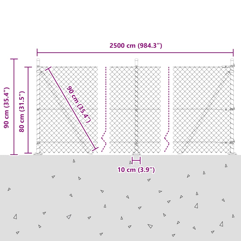 Geschweißter Drahtzaun mit Betonfundament 25 x 0,8 m (B x H)