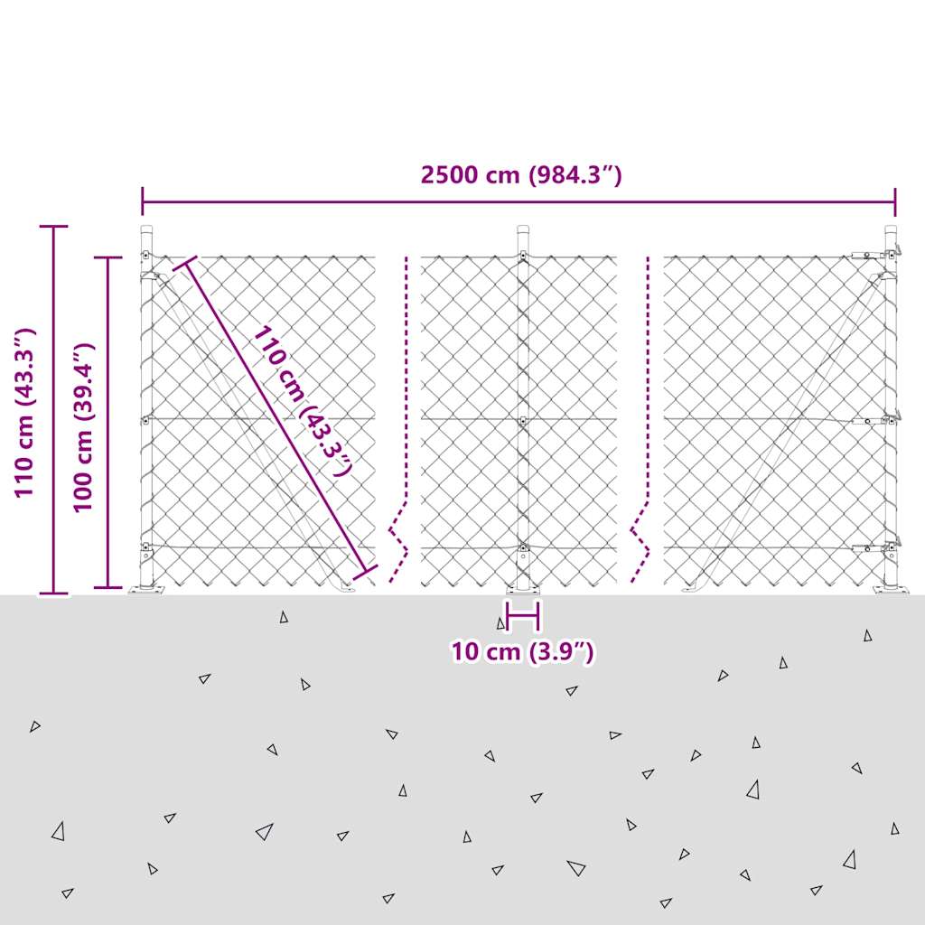 Maschendrahtzaun mit Betonsockel 25 x 1 m Verzinkter Stahl Netz
