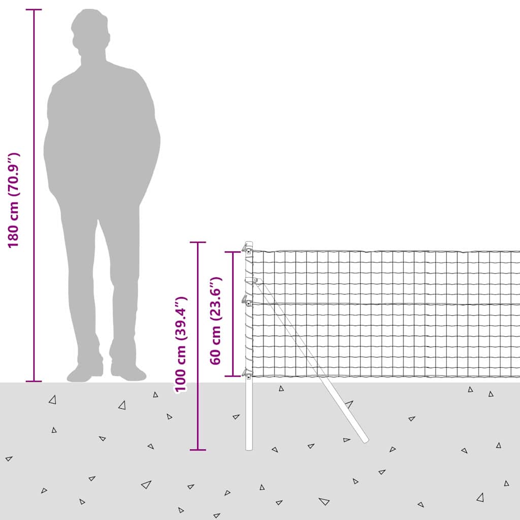 Bodenmontierter Euro-Zaun 10 x 0,6 m PVC-beschichteter Stahl