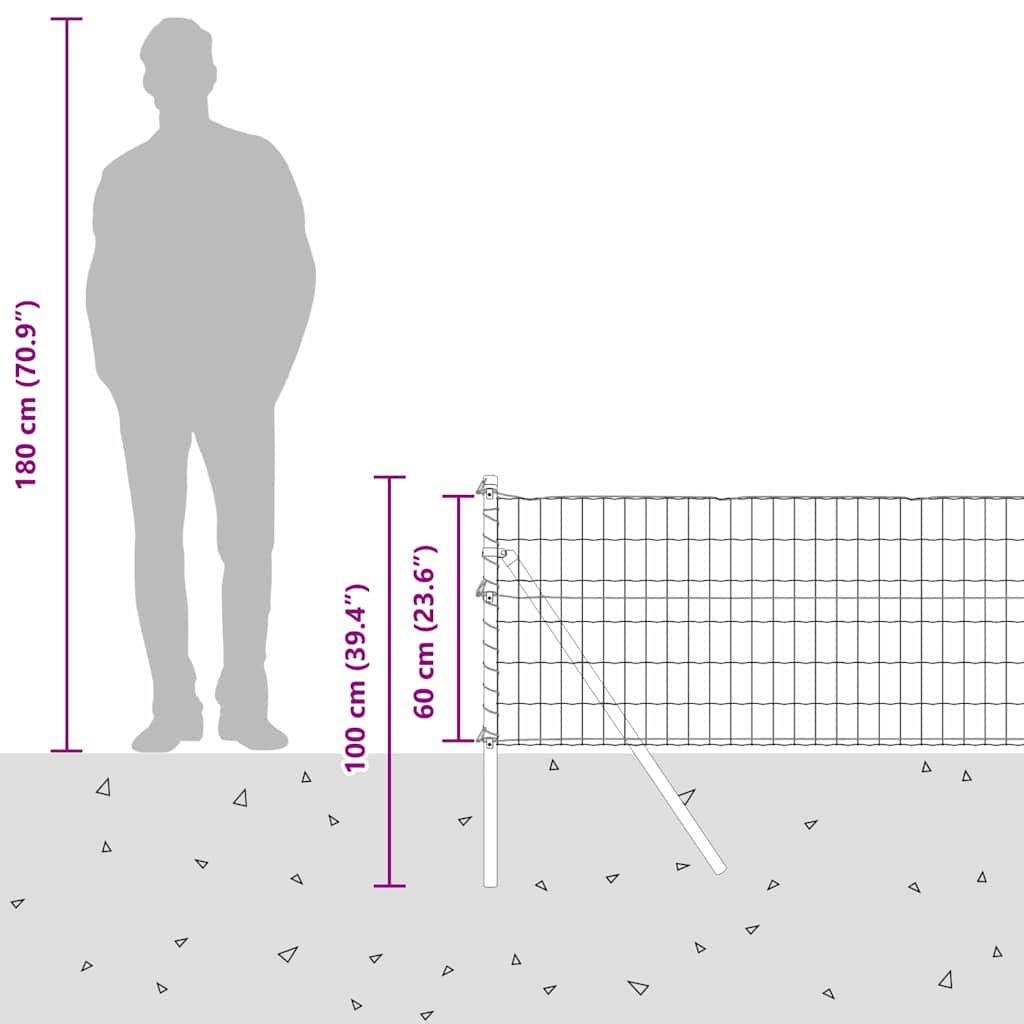 Bodenmontierter Euro-Zaun 50 x 0,6 m PVC-beschichteter Stahl