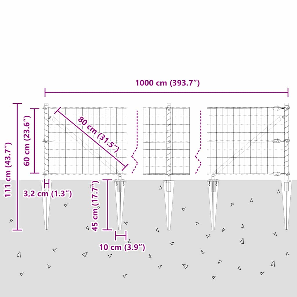 Schweißdrahtzaun mit Spikes 10 x 0,6 m (B x H)
