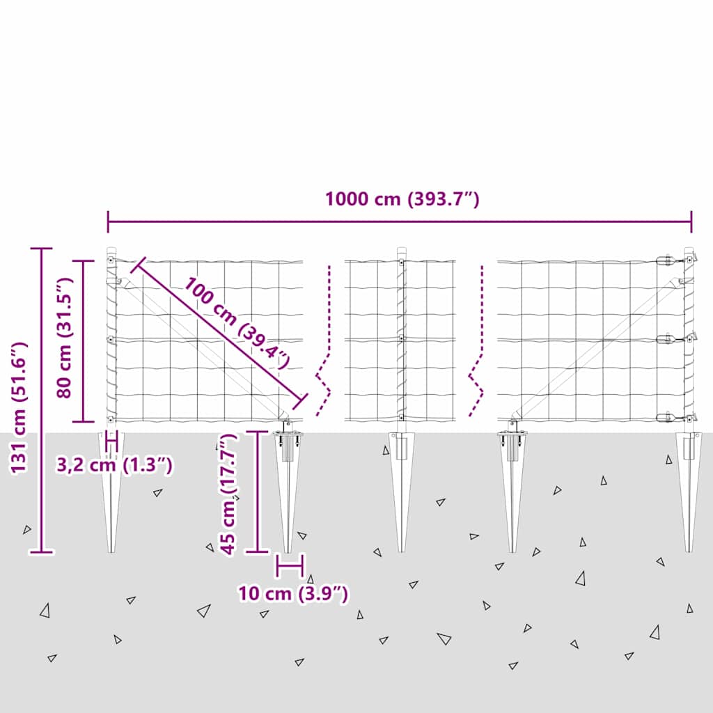 Schweißdrahtzaun mit Spikes 10 x 0,8 m (B x H)
