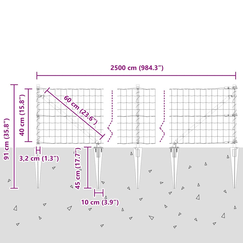 Schweißdrahtzaun mit Spikes 25 x 0,4 m (B x H)