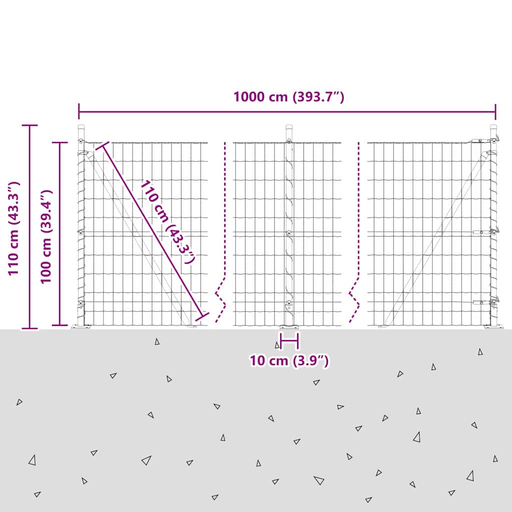 Geschweißter Drahtzaun mit Betonfundament 10 x 1 m (B x H)