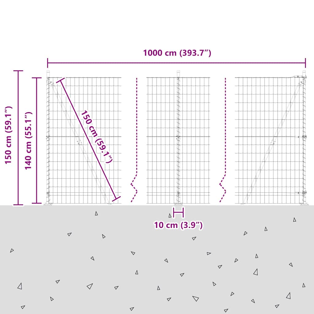 Geschweißter Drahtzaun mit Betonfundament 10 x 1,4 m (B x H)