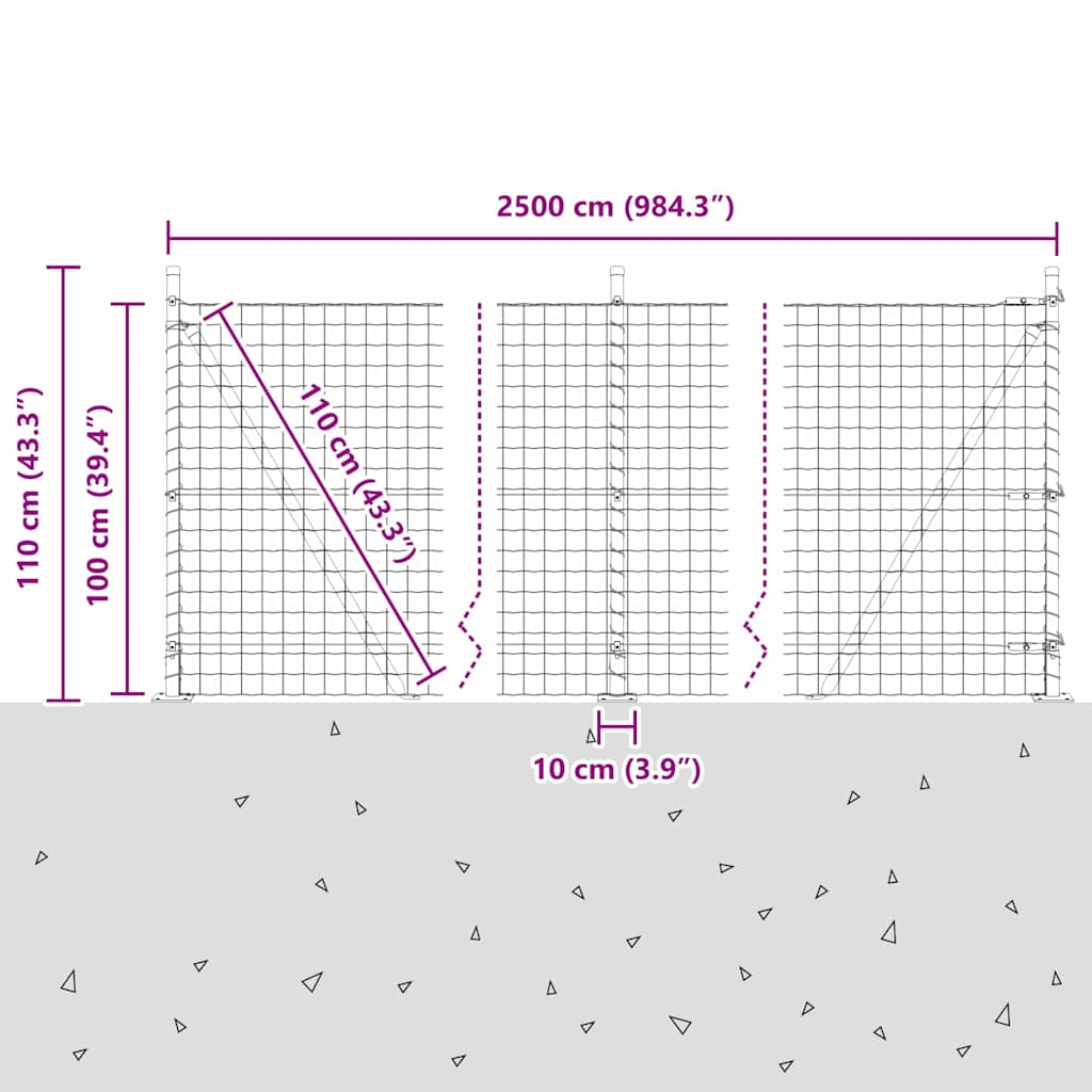Geschweißter Drahtzaun mit Betonfundament 25 x 1 m (B x H)
