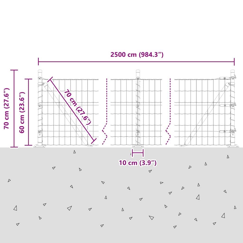 Geschweißter Drahtzaun mit Betonfundament 25 x 0,6 m (B x H)