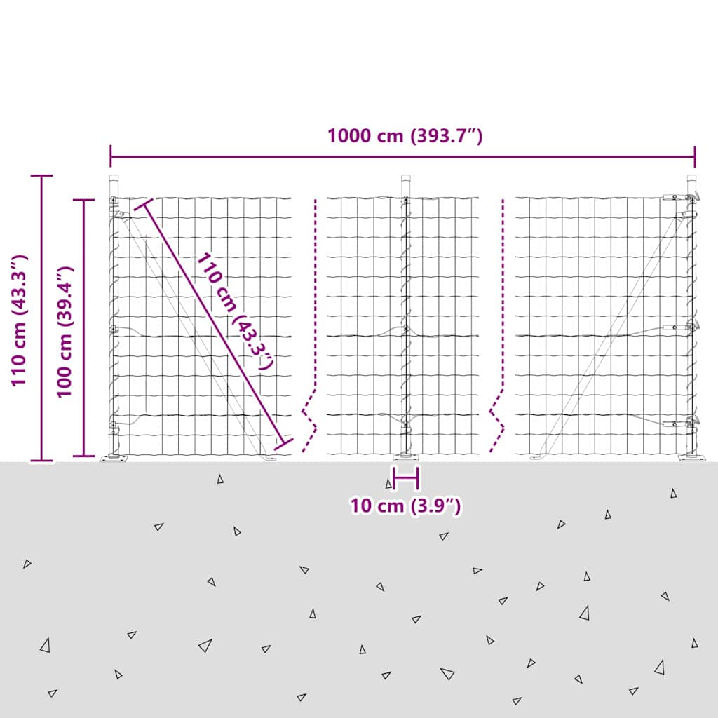 Euro-Zaun mit Betonsockel 10 x 1,0 m PVC-beschichteter Stahl