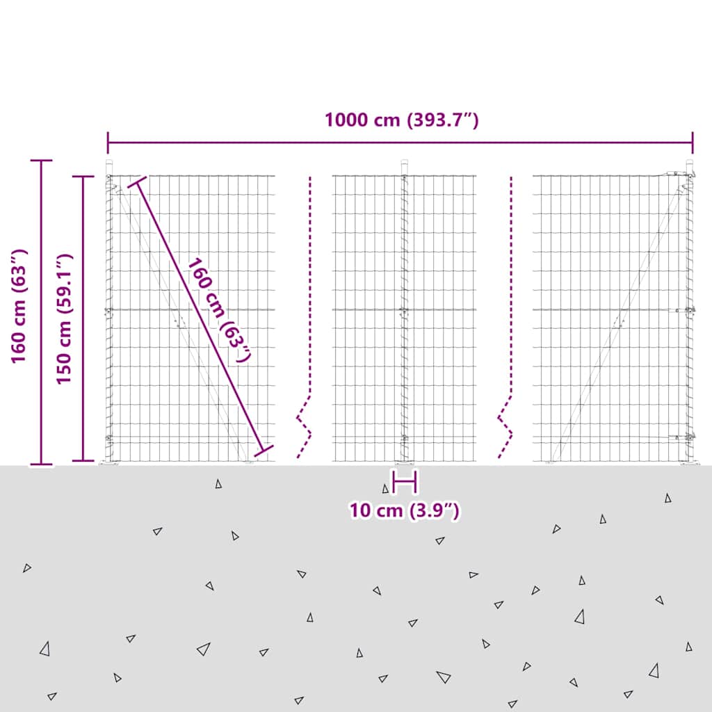 Euro-Zaun mit Betonsockel 10 x 1,5 m PVC-beschichteter Stahl