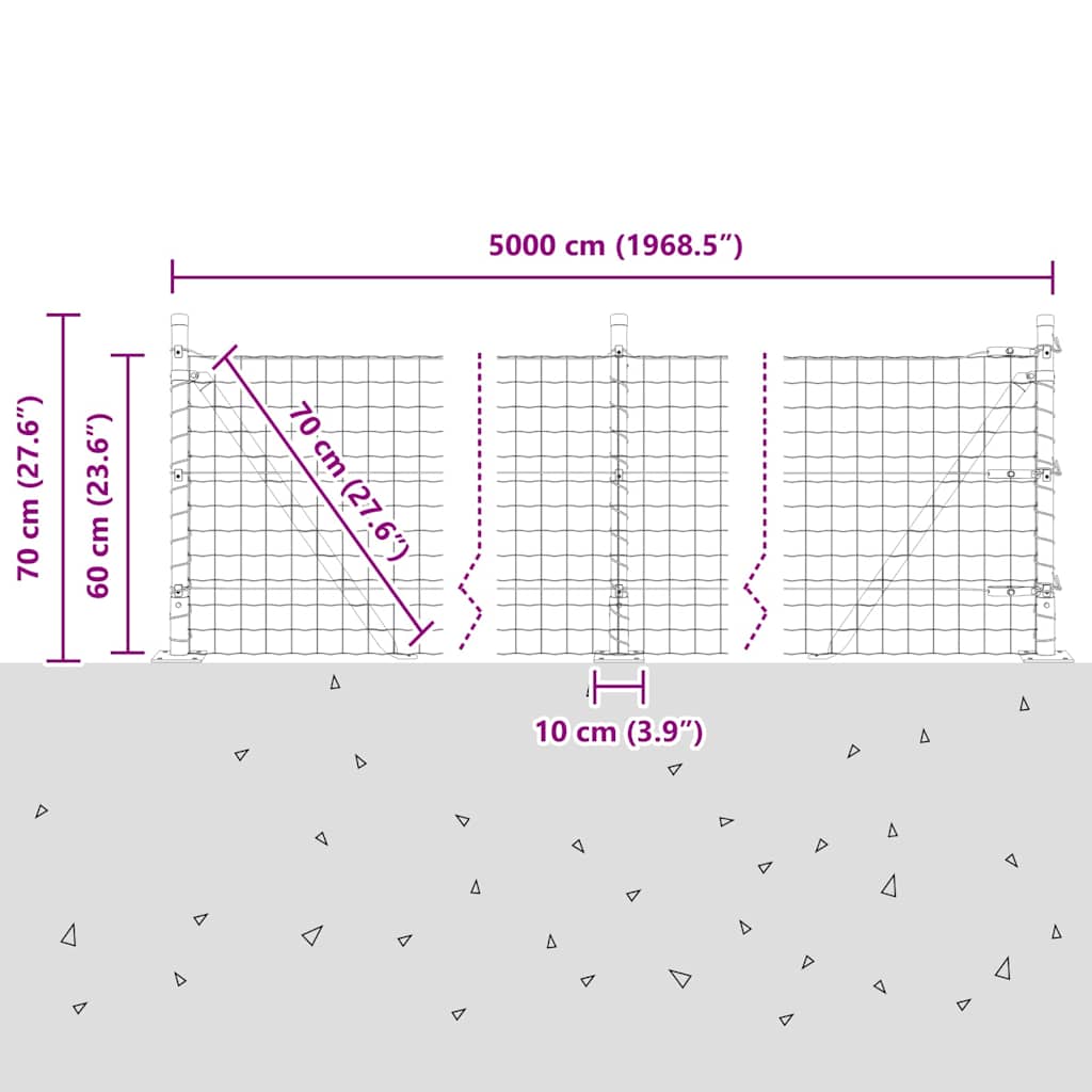 Geschweißter Drahtzaun mit Betonfundament 50 x 0,6 m (B x H)