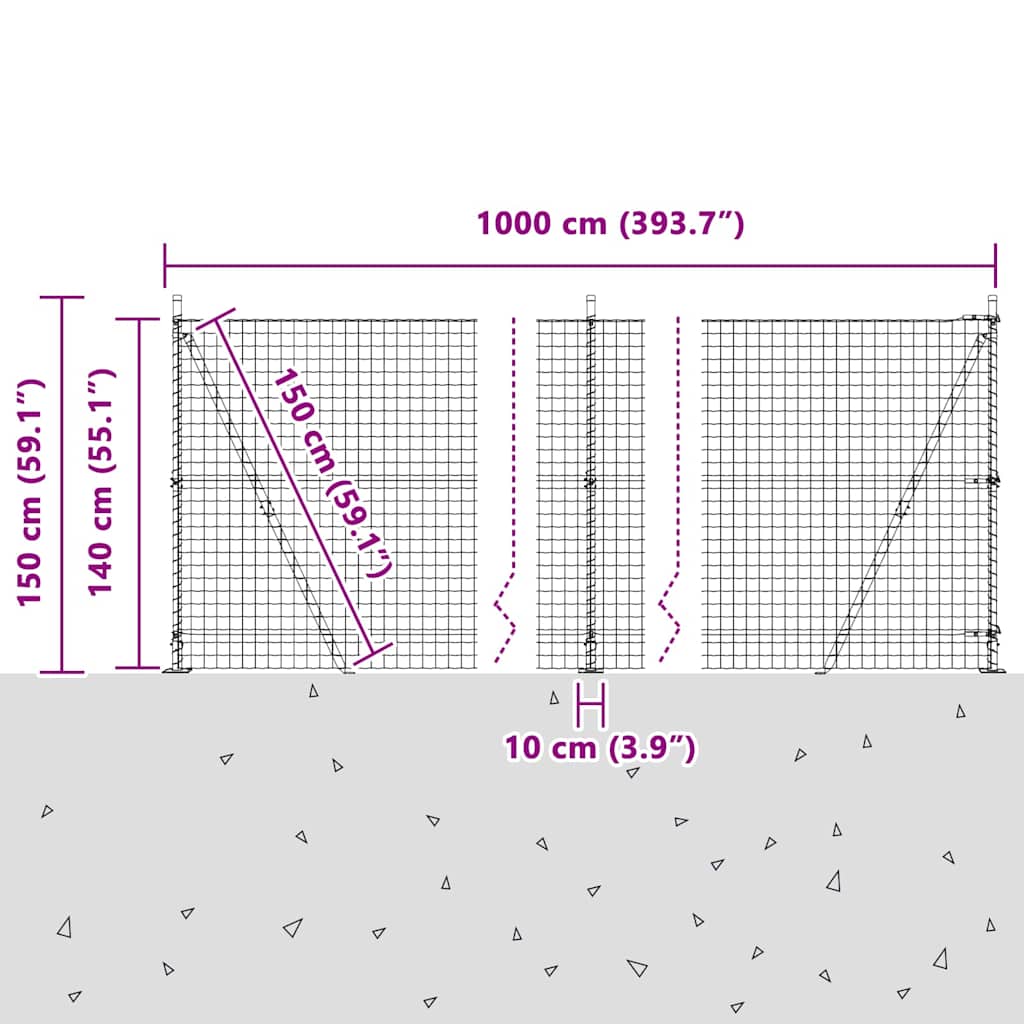 Geschweißter Drahtzaun mit Betonfundament 10 x 1,4 m (B x H)