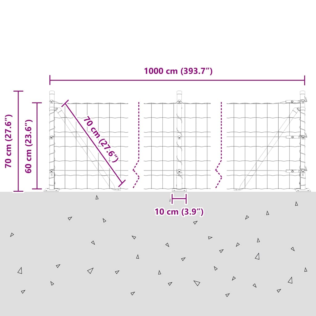 Euro-Zaun mit Betonsockel 10 x 0,6 m Verzinkter Stahl Silber