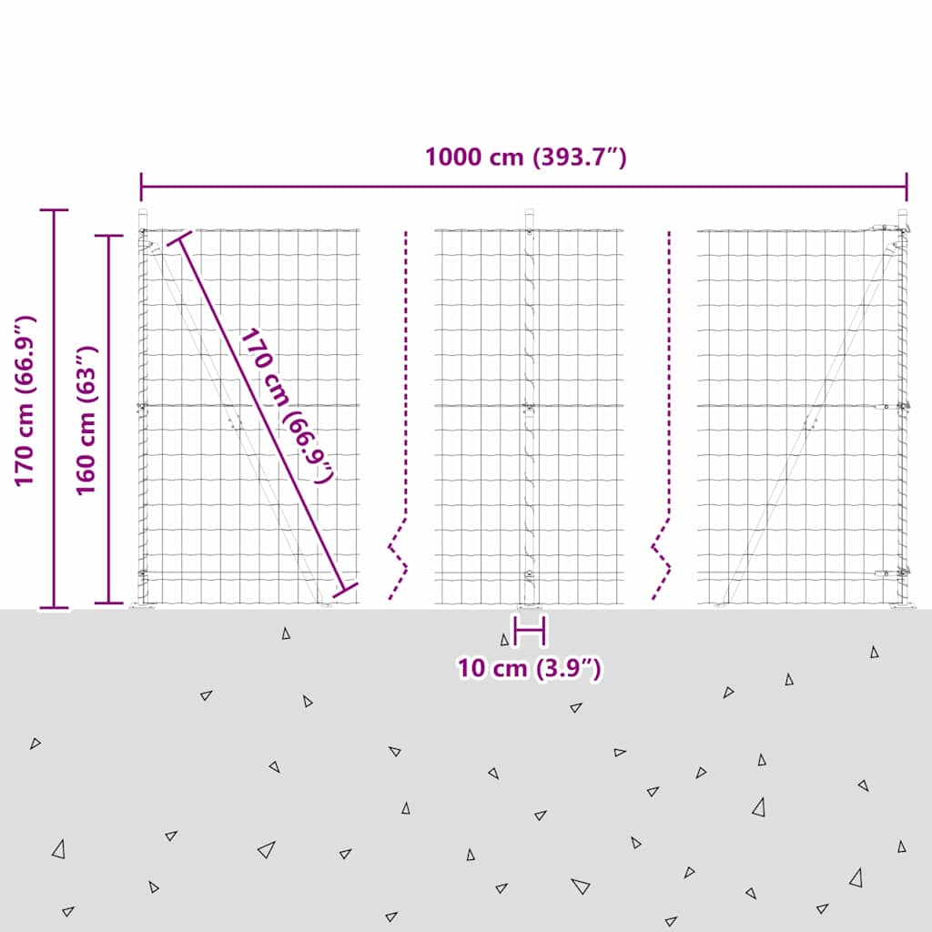 Geschweißter Drahtzaun mit Betonfundament 10 x 1,6 m (B x H)
