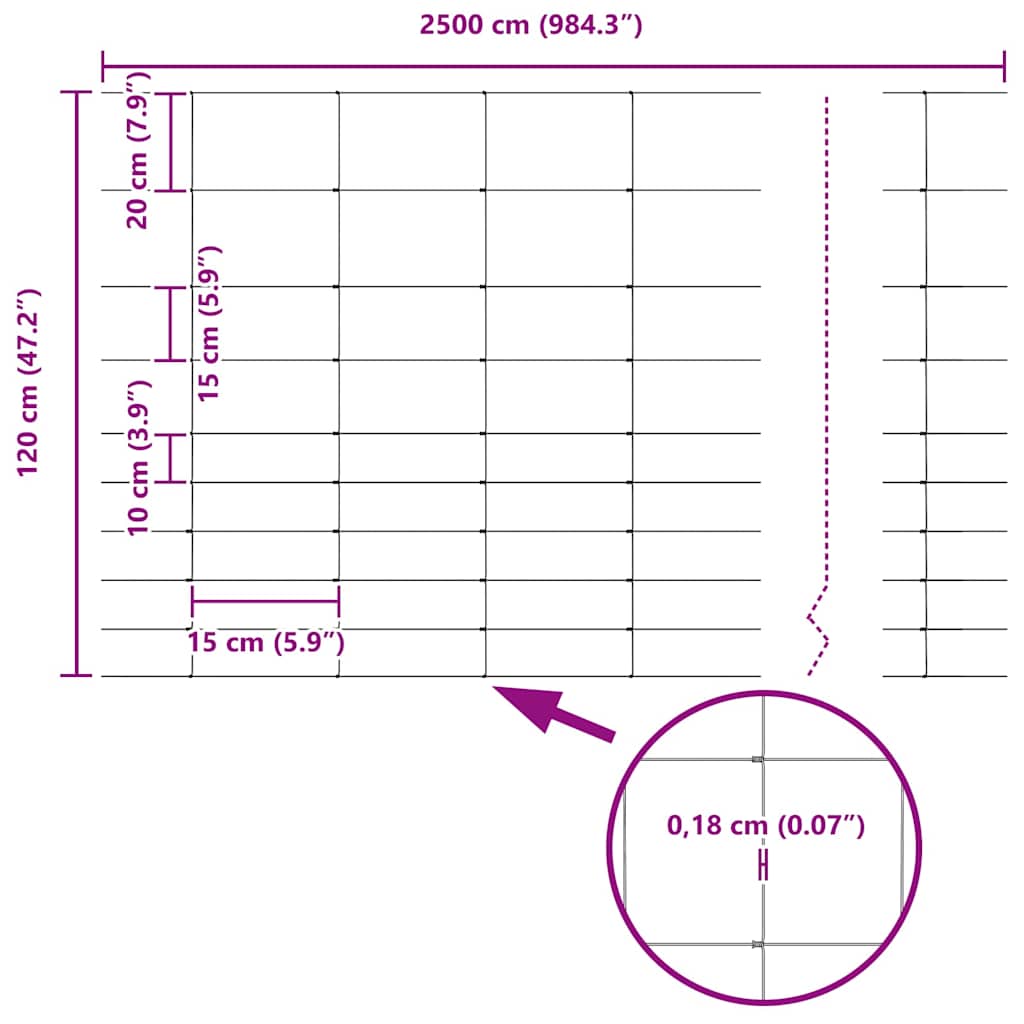 Schweißdrahtzaun mit Spikes 25 x 1,2 m (B x H)