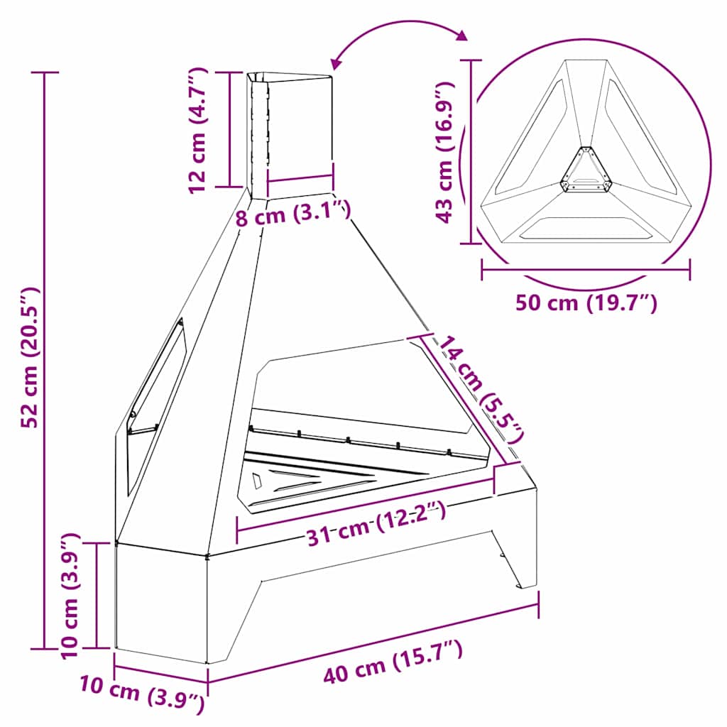 Feuerstelle Rostoptik 50 x 43 x 52 cm Wetterfeststahl