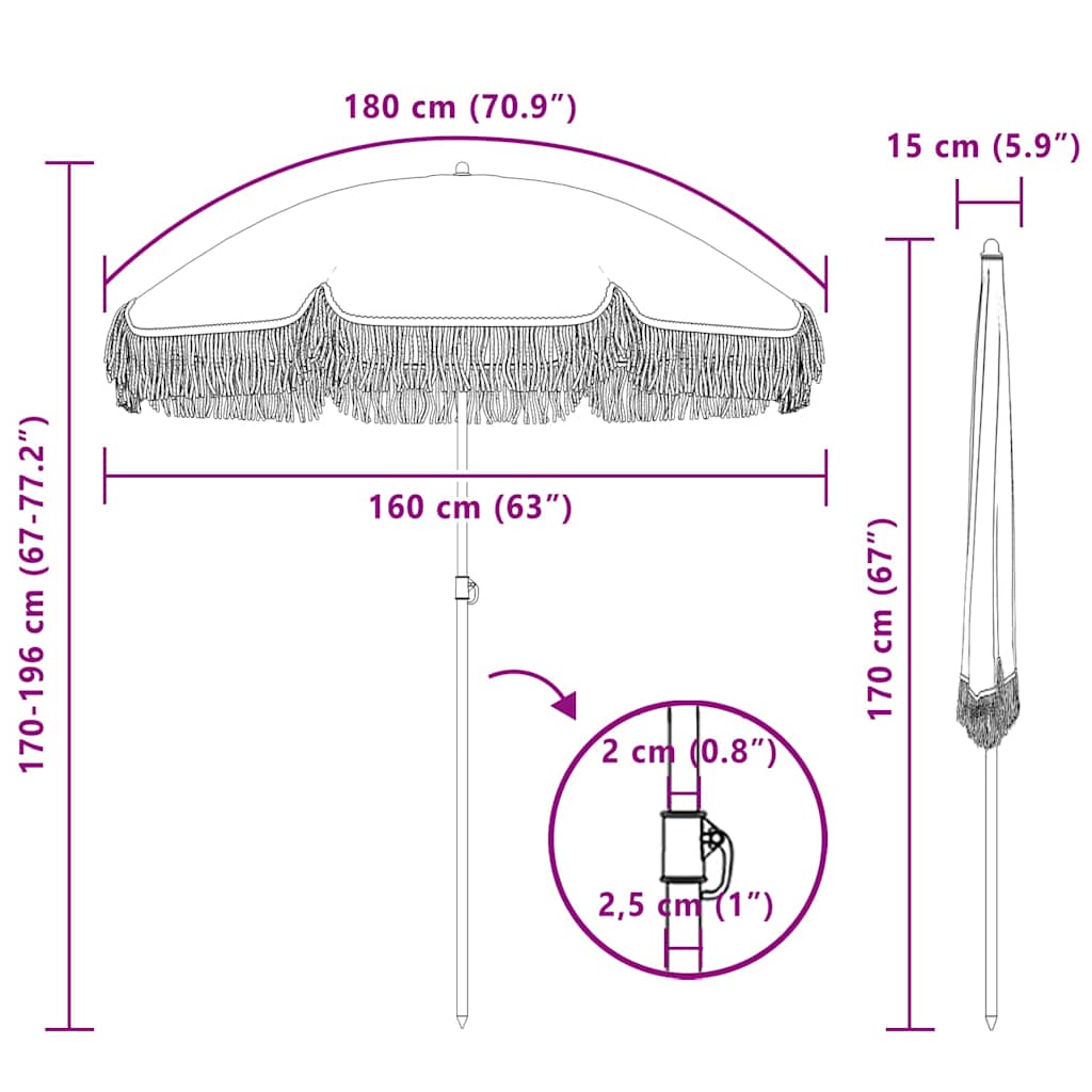 Sonnenschirm Grau und Weiß Ø 160 x 195 cm Stahl
