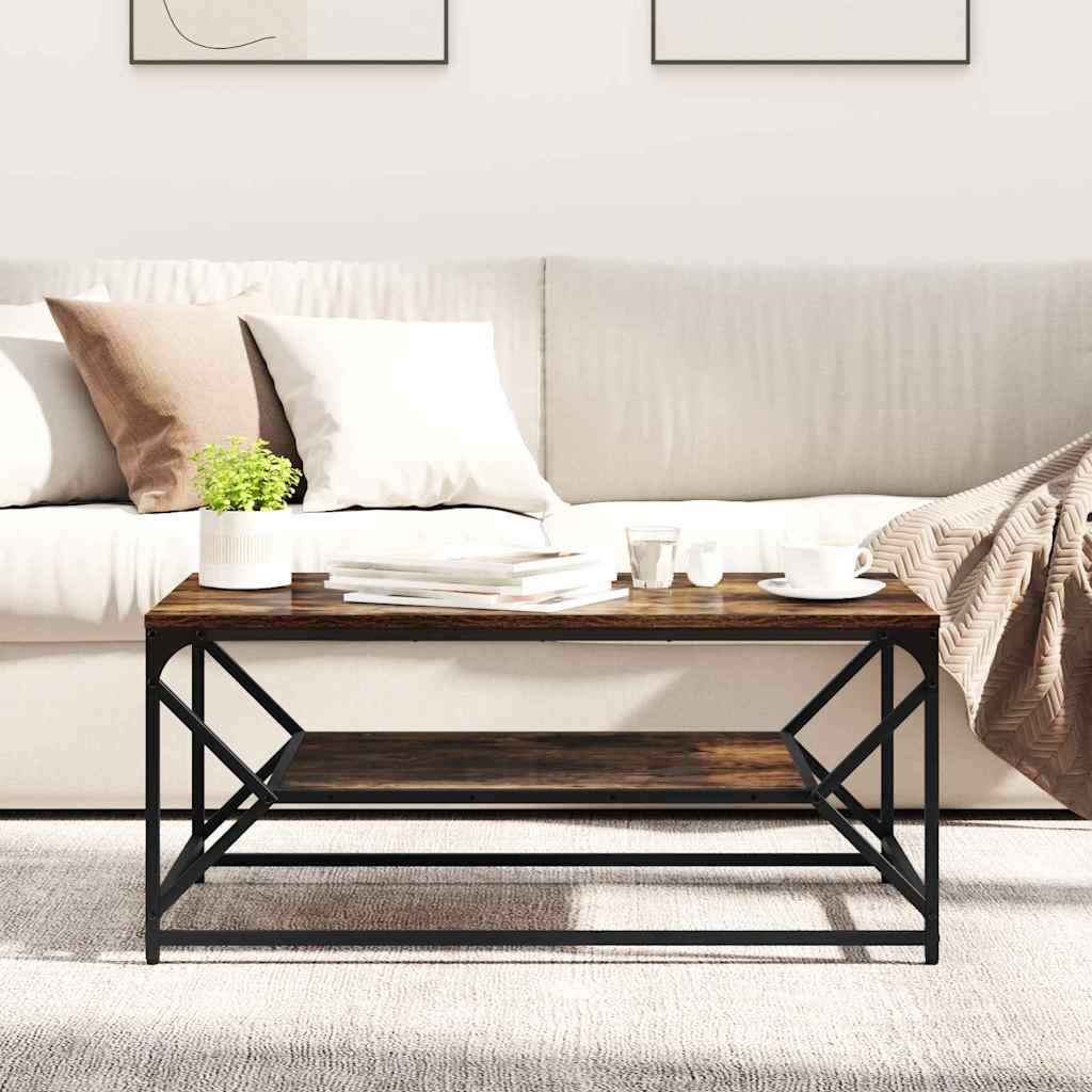 Couchtisch Räuchereiche 90 x 50 x 40 cm Ingenieurholz und Stahl