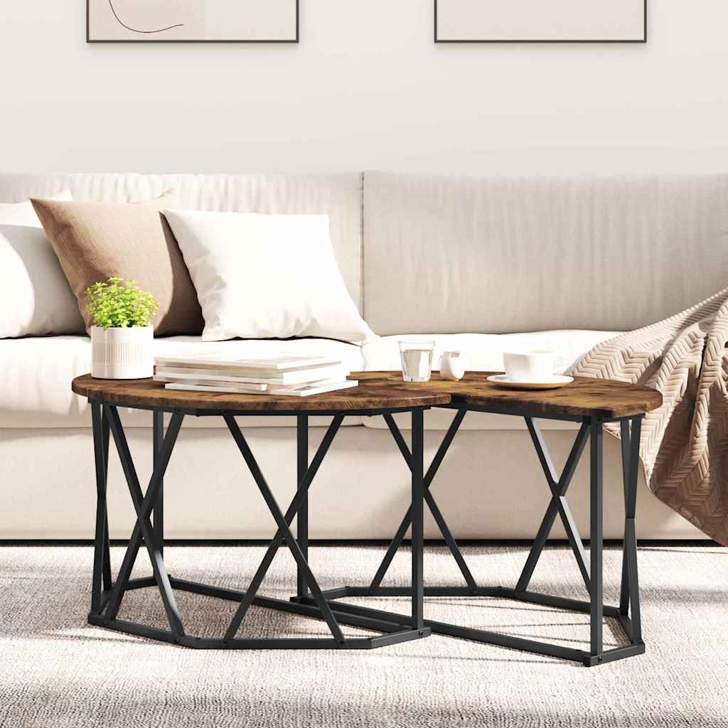 Couchtisch Räuchereiche 80 x 80 x 42 cm Ingenieurholz und Stahl