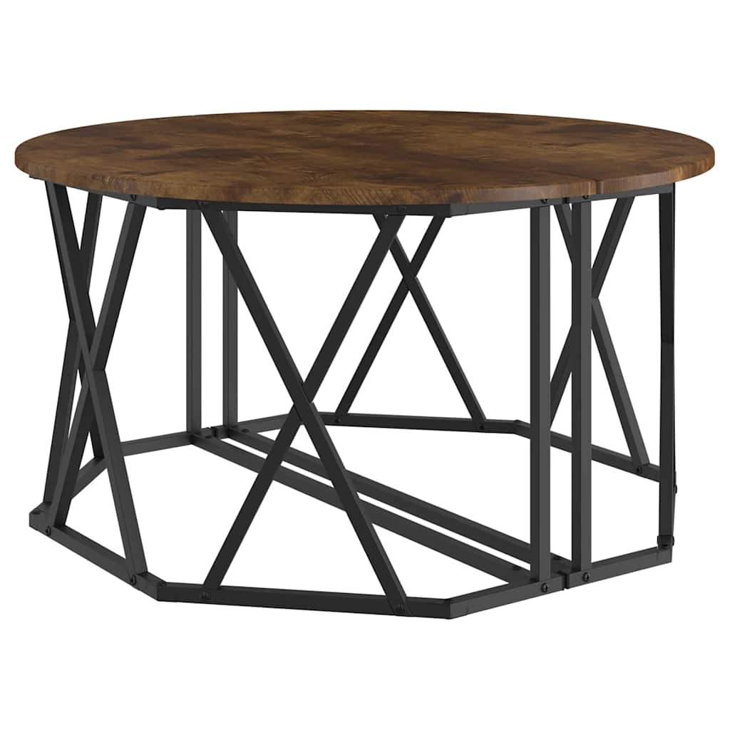 Couchtisch Räuchereiche 80 x 80 x 42 cm Ingenieurholz und Stahl