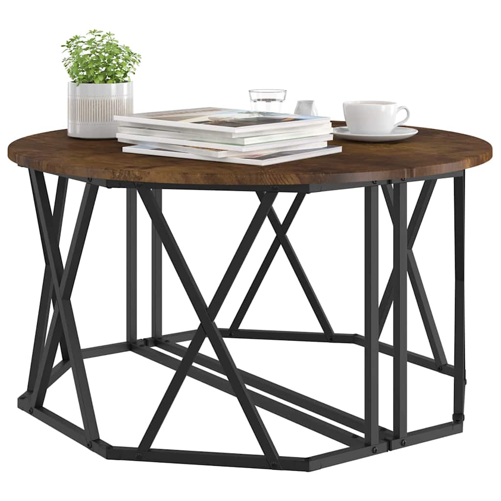 Couchtisch Räuchereiche 80 x 80 x 42 cm Ingenieurholz und Stahl