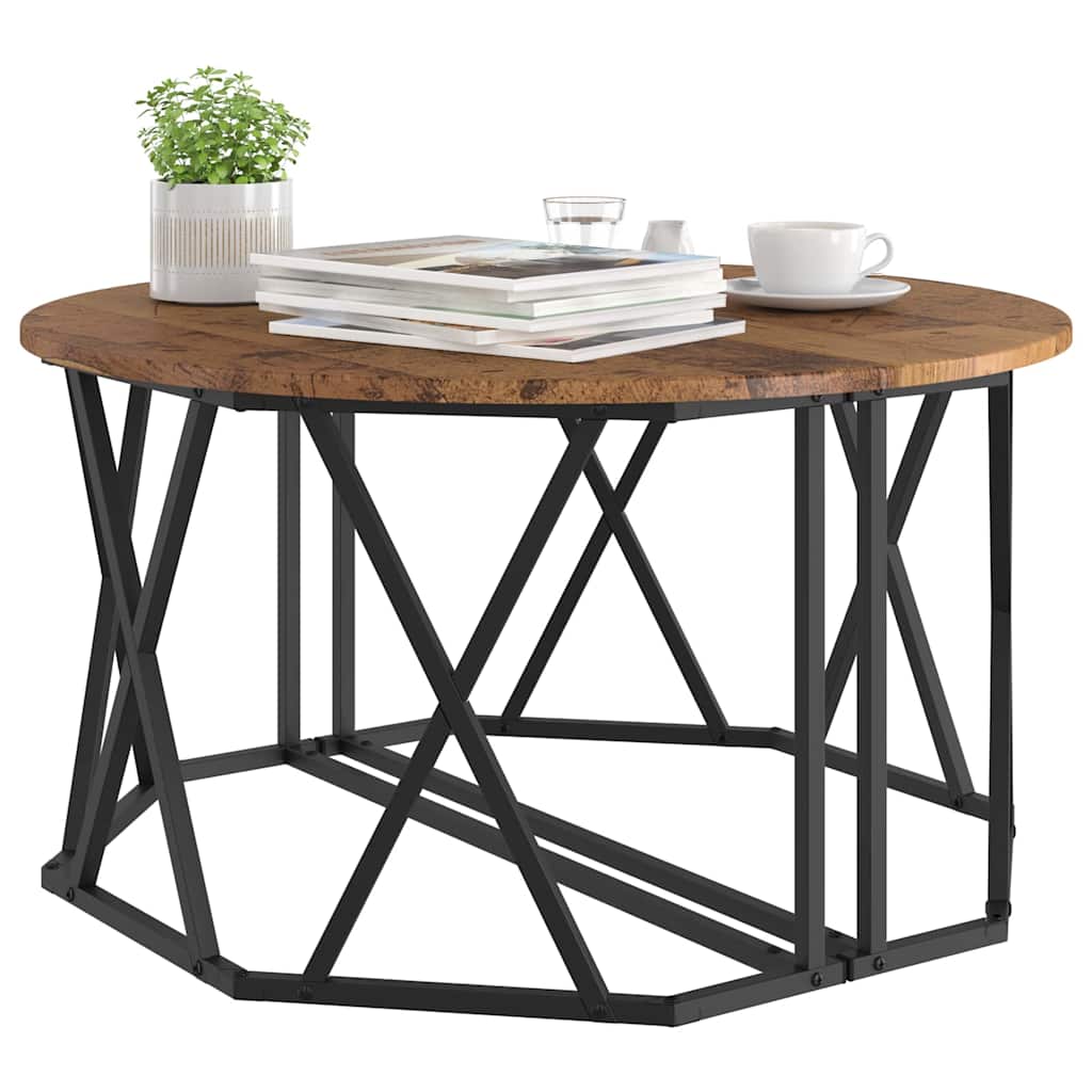 Couchtisch Altholz 80 x 80 x 42 cm Ingenieurholz und Stahl