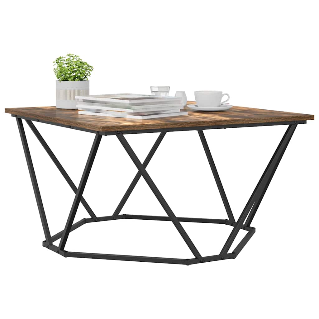 Couchtisch Räuchereiche 80 x 80 x 45 cm Ingenieurholz und Stahl