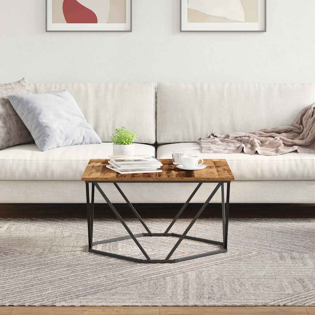 Couchtisch Altholz 80 x 80 x 45 cm Ingenieurholz und Stahl