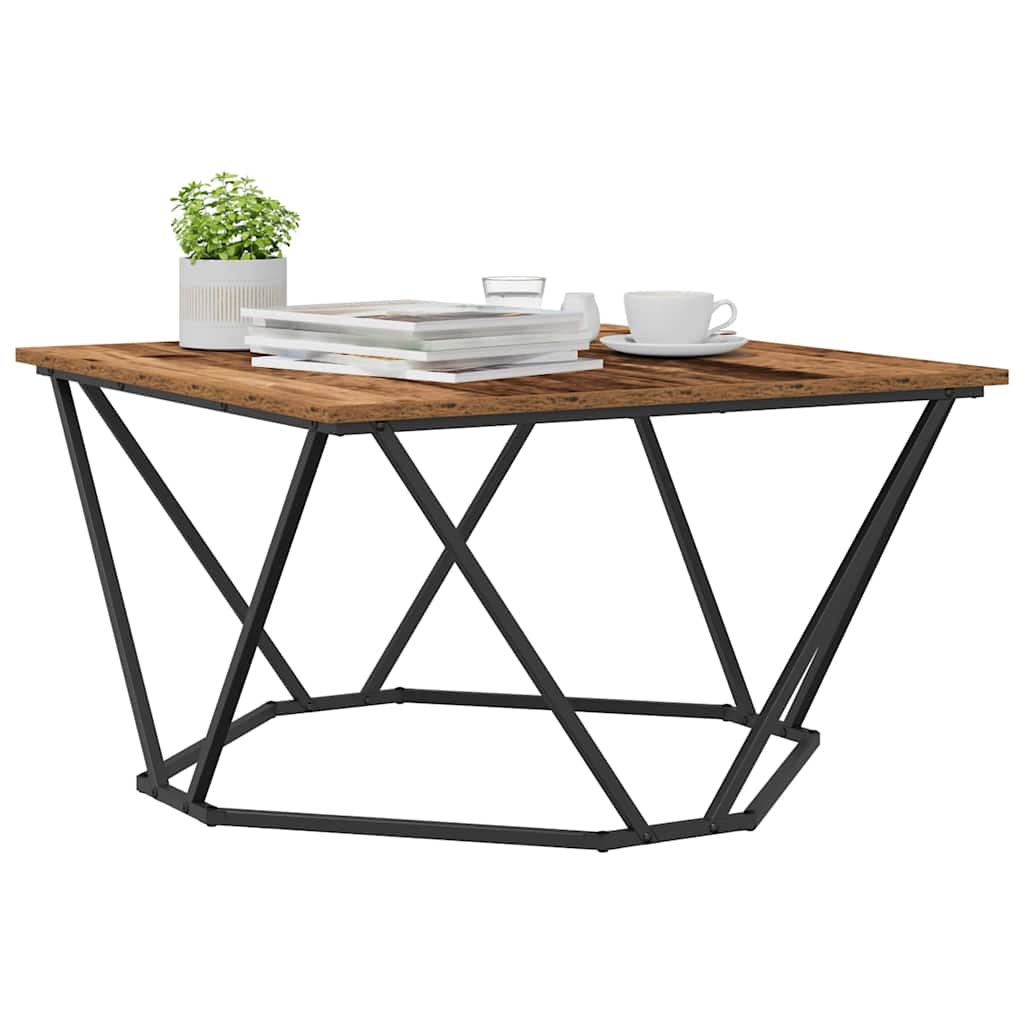 Couchtisch Altholz 80 x 80 x 45 cm Ingenieurholz und Stahl