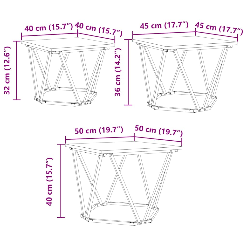 Couchtisch 3 pcs Grau Sonoma 50 x 50 x 40 cm